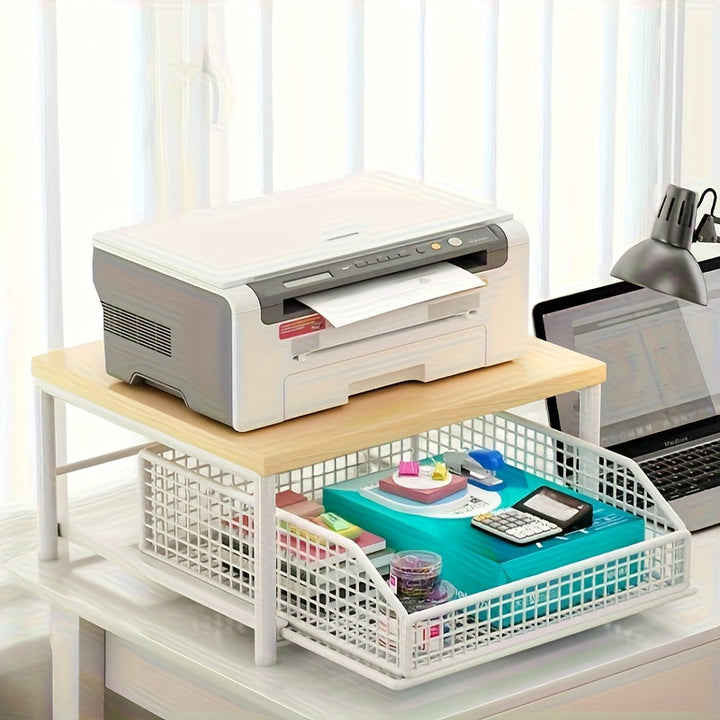 1 estante de microondas para cocina con cajón - Estructura sólida de madera y metal, organizador de encimera que ahorra espacio para utensilios, platos y tazas - No requiere electricidad, diseño elegante, construcción duradera, perfecto para la organizac