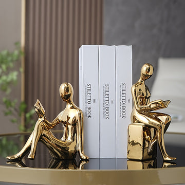 Elegantes sujetalibros abstractos en tono dorado minimalista: Ideal para decorar la oficina en casa o la sala de estar