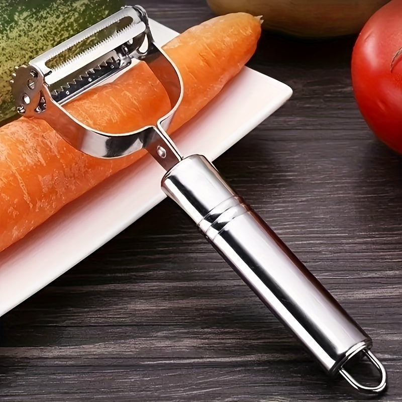 1 pieza, pelador de frutas y verduras multifuncional de acero inoxidable, cortador, rallador y picador manual, accesorios de cocina para el hogar, RV y dormitorios universitarios.