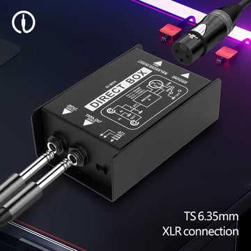 [Caja DI premium AMACEX] Caja DI de audio directo AMACEX con entradas estéreo duales 1/4 de alta impedancia, soporte para guitarras/bajos, inyección directa activa premium con salidas Thru y XLR