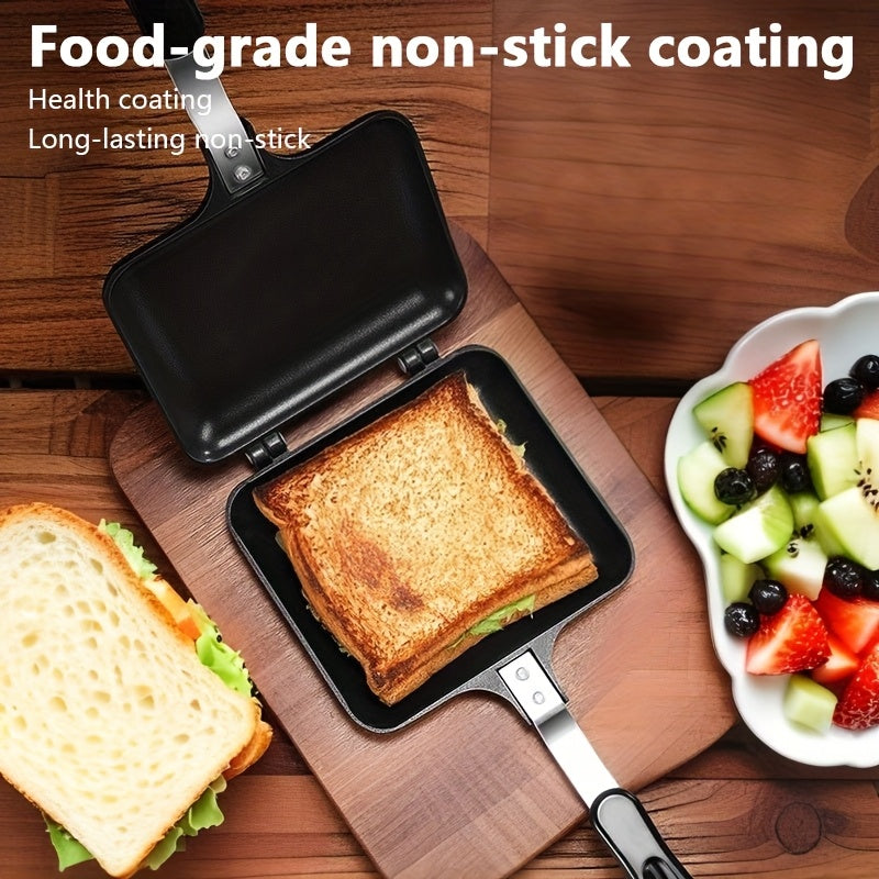 Fabricante de sándwiches portátil antiadherente - Sartén de doble cara para uso interior y exterior, no necesita electricidad, diseño compacto para camping, cocina en casa y pícnic, esenciales para pícnic, cocina versátil, superficie fácil de limpiar