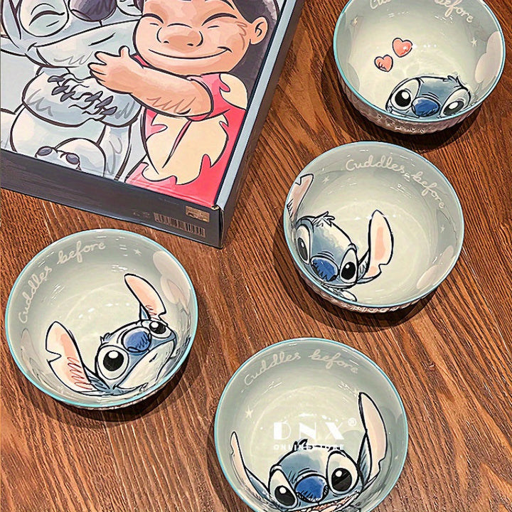 Juego de 4 tazones de cerámica con diseño de Stitch, 11.8 oz, platos redondos para cereal, sopa, postres, frutas y ensaladas - vajilla de cocina, ideales como regalo para amigos y familia