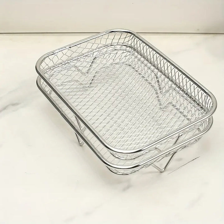 Canasta de Acero Inoxidable para Freidora de Aire, Rejilla Multifuncional Rectangular para Horno y Microondas, Herramienta de Cocina Apilable Segura para Alimentos, Compatible con la Mayoría de las Freidoras de Aire, Ideal para Pollo Frito Crujiente, Pap