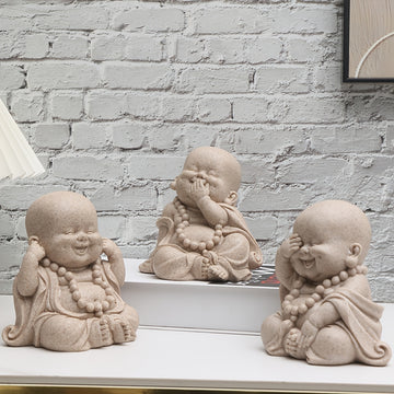 Figura de Monje de Resina Inspirada en Zen - "No Ver el Mal, No Oír el Mal, No Hablar el Mal" con Buda Sonriente, Perfecta para Decoración Interior/Exterior, Estatua de Temática de Dibujos Animados Versátil para Hogar y Jardín, Estatuas de Buda
