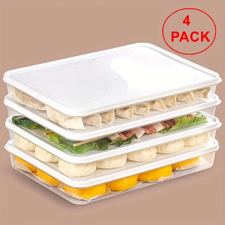 Juego de 4 recipientes para alimentos sin BPA con tapa, rectangulares, aptos para congelador y microondas, ideales para dumplings, carnes, frutas y verduras, esenciales para organizar la cocina, caja para almacenar dumplings