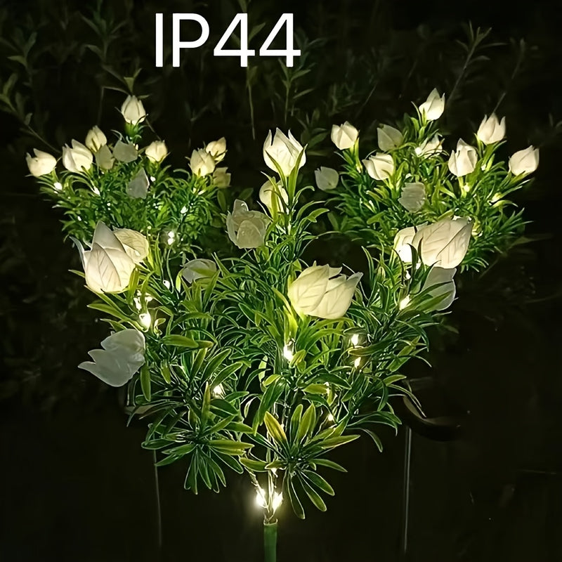 Iluminación de jardinería de arbusto de flores alimentado por energía solar, material de plástico, montaje de estaca, tema de flores, batería de níquel de 600Mah, sin control remoto, no extraíble, impermeable IP44