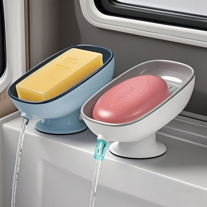 Soporte de jabón de baño 2 en 1 con base de ventosa, almacenamiento dual para jabones redondos, cuadrados y grandes, sin fragancia - Envase multicolor