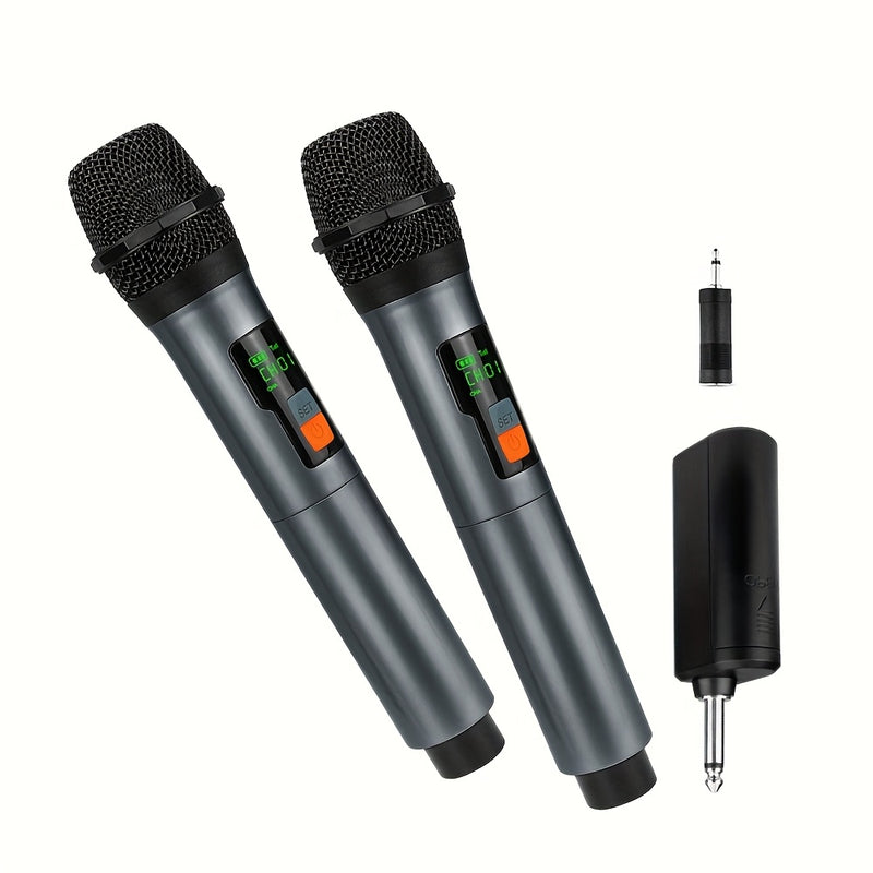 Sistema de Micrófono Dinámico sin varillas Recargable Doble con Botón de Eco/Silencio para Karaoke en Casa y Reuniones