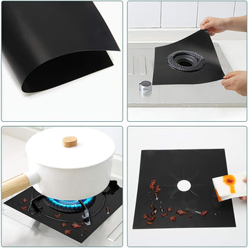 4 Piezas de Cubiertas para Quemadores - Protector de Estufa Negra, 0.1mm Doble Grosor, Reutilizable, Antiadherente, Fácil Limpieza, Ajuste para Encimera de 10.6" x 10.6", Libre de BPA