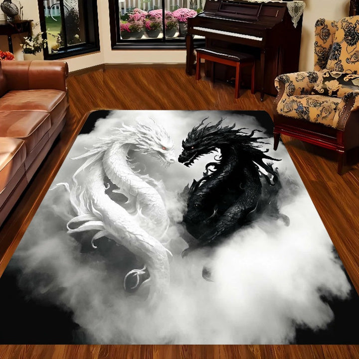1 pieza de alfombra de franela lavable para interiores y exteriores - Diseño de dragón Yin Yang, suave y cómoda, lavable en máquina para cocina, baño, oficina, lavandería y decoración de hogar (Halloween, Navidad, Acción de Gracias), alfombra para interi