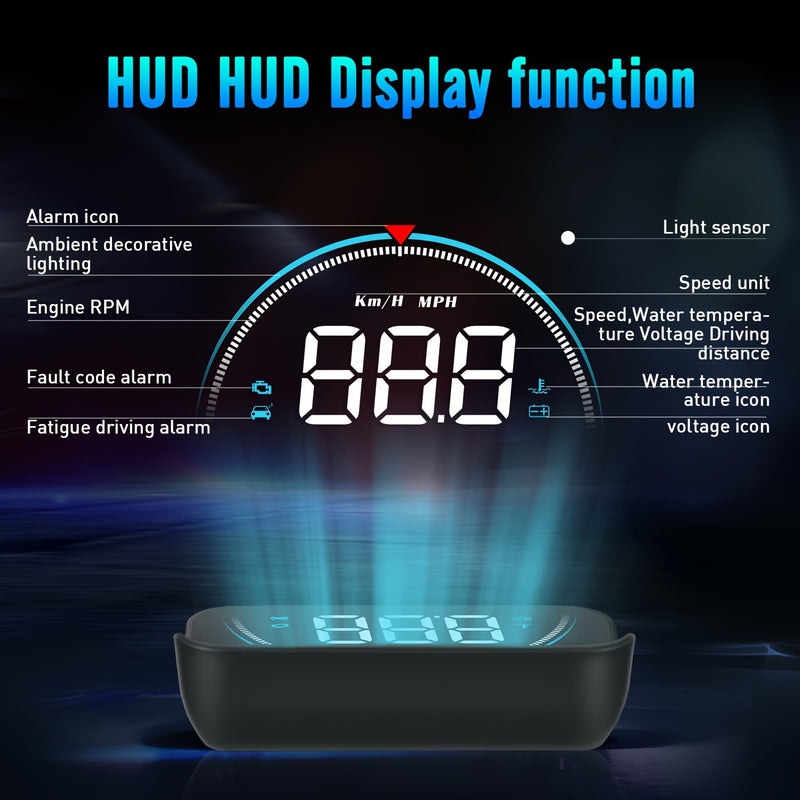 Pantalla de proyección de coche M8 OBD2 HUD, conmutable MPH/KMH, pantalla HD de 3,5 pulgadas, velocímetro del vehículo, temperatura, RPM, voltaje, batería no incluida, accesorio de dashboard universal para vehículos