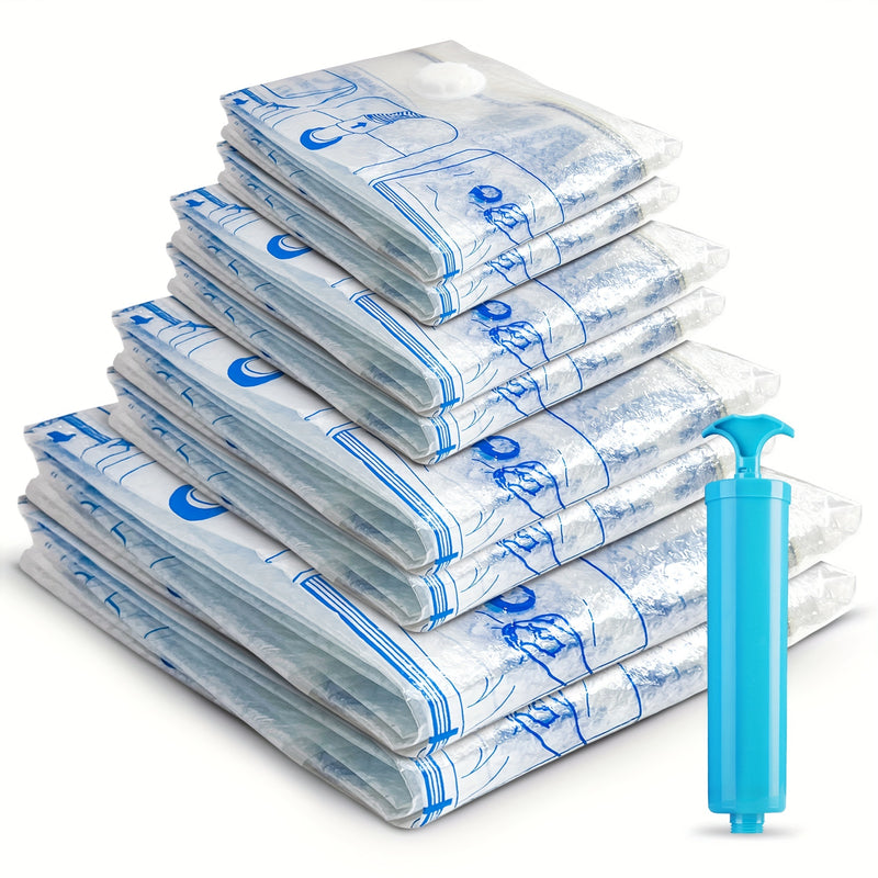 Juego de bolsas de almacenamiento con bomba de compresión al vacío, bolsas selladas para ropa, suéteres, mantas, edredones, organización de ahorro de espacio para viajes, hogar, dormitorio, esencial para regresar a la universidad, accesorios de viaje