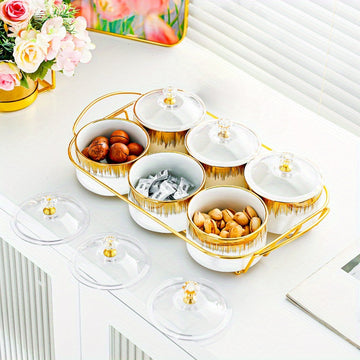 Juego de 4/6 contenedores cerámicos sellados con borde dorado, almacenamiento de alimentos, estilo lujoso europeo, mediterráneo, adecuado para almacenamiento de restaurantes y salas de estar, snacks, dulces, frutas secas, galletas, frutas y especias.