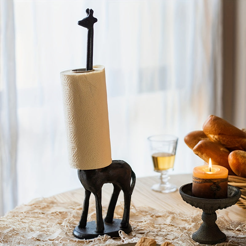 Porta Toallas de Papel Jirafa de Metal - Escultura Decorativa Versátil para Mesa y Cocina, Dispensador de Papel de Diseño Elegante, Accesorio de Decoración para el Hogar Compatible con Interiores y Exteriores, No Se Necesita Electricidad