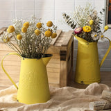 Jarrón de Hierro Amarillo Vintage - Jarra Rústica Shabby Chic con Diseño Floral, Decoración para Halloween Navidad Acción de Gracias sin Necesidad de Electricidad