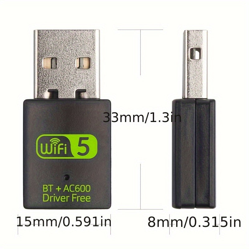Adaptador BT5.0+WiFi 600m Dual-Mode, Tarjeta Combo Inalámbrica y WiFi: Alta Velocidad de Internet con Conexión Sin Interrupciones para Ratones, Teclados, Altavoces y Auriculares – No Necesita Controladores, Plug-and-Play
