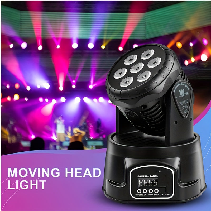 Luces de discoteca para DJ con cabezas móviles, 7 x 8W Mini Luces de escenario móviles RGBW, Spotlight activado por sonido DMX, Luces de haz. Adecuado para fiestas, clubes, conciertos, bodas, eventos en vivo, DJs, bares, actuaciones y espectáculos de luz