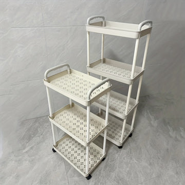 Carrito organizador de plástico con ruedas, 3 niveles, blanco, fácil de mover, multiusos para cocina, baño, dormitorio, sin necesidad de ensamblaje, diseño con ruedas para movilidad, carrito utilitario