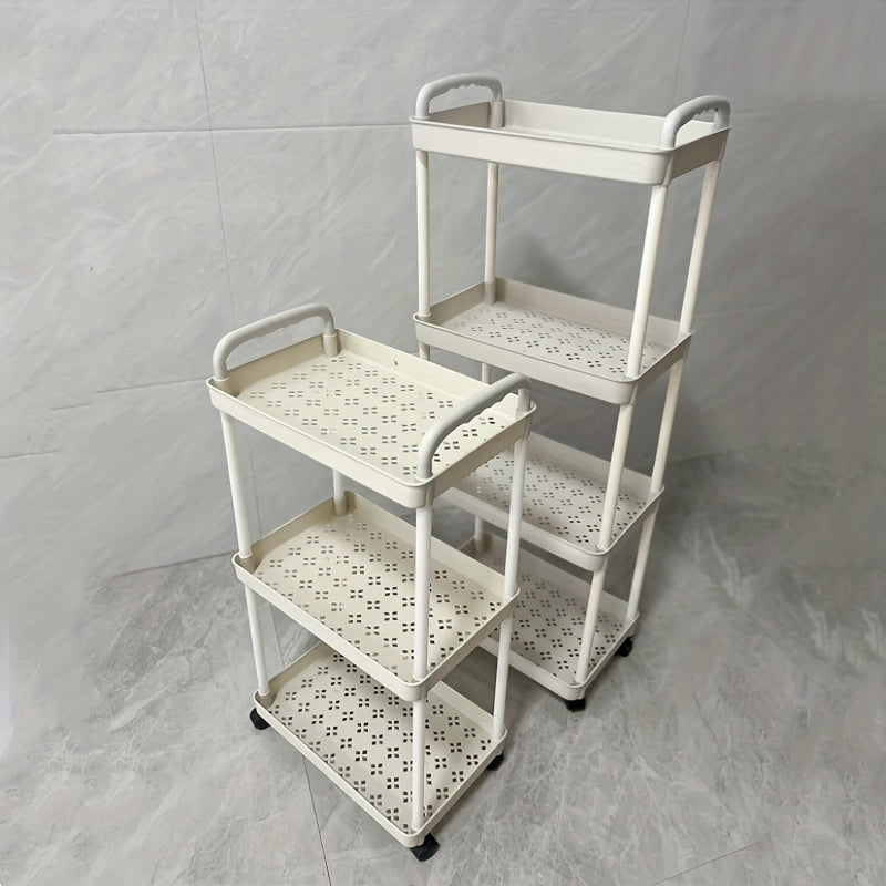 Carrito organizador de plástico con ruedas, 3 niveles, blanco, fácil de mover, multiusos para cocina, baño, dormitorio, sin necesidad de ensamblaje, diseño con ruedas para movilidad, carrito utilitario