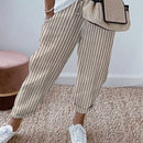 Pantalones de mujer 100% algodón, con cintura elástica y rayas, tobilleros, suaves y transpirables, casuales para vacaciones, con bolsillos, lavables a máquina, para primavera, verano y otoño, ropa de viaje, corte relajado, cómodos, con bolsillos, ideale