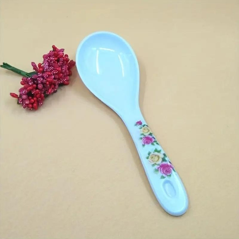 1, 3 o 6 cucharitas de arroz con diseño floral, cucharas de plástico prácticas, blancas con estampado, vajilla para hogar, cocina, restaurante u hotel, suministros de cocina