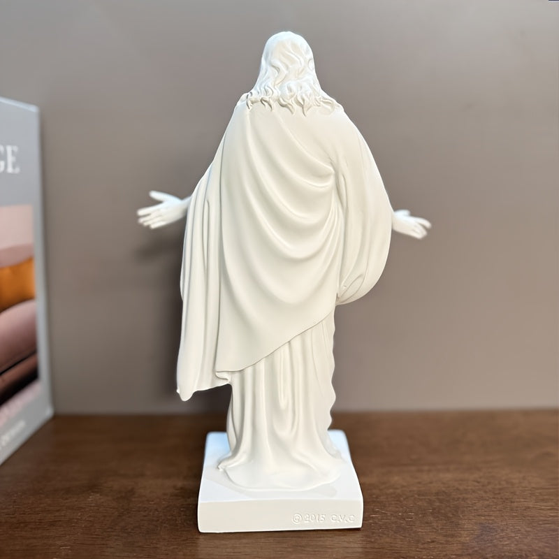 Estatua de Jesús de resina artesanal - Elegantes ropas blancas con halo dorado, decoración serena para interiores, perfecta para sala de estar, regalo ideal para Navidad, Acción de Gracias y devoción cristiana.