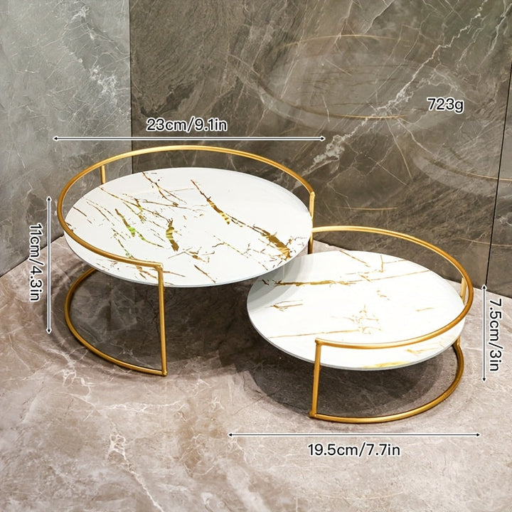 Juego de 2 bandejas para baño, modelo combinado grande + pequeña, placa base UV, marco metálico, adecuadas para encimeras de baños, dormitorios, oficinas, estantes de almacenamiento para escritorio