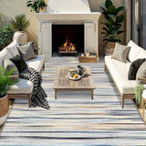 Siete Ciervos Alfombra de Exterior de Veludo Ultra-Suave - Antideslizante, Lavable en Máquina, Patrón Geométrico en Azul, Beige y Rayas Marrones - Ideal para Acampar, Patio o Uso Interior/Exterior, Alfombra Interior/Exterior | Alfombra con Patrón Geométr