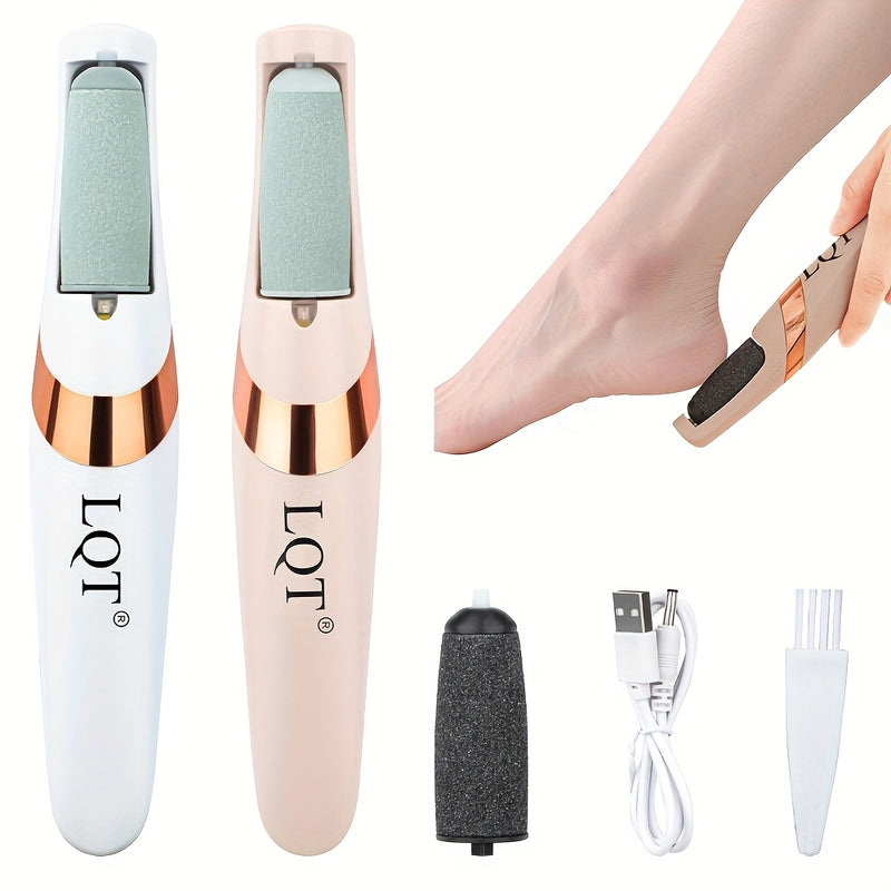 Removedor de Pies Eléctrico Recargable USB LQT - Exfoliador Portátil Inalámbrico con Batería de 300mAh, Herramienta Sin Aroma para el Cuidado de los Pies sin Dolor para Uso en Casa, Rosa Brillante/Blanco, Diseño Elegante, Acabado Suave, Para Aficionados