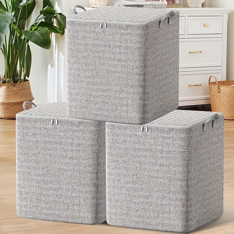 Juego de 3 Cajas de Almacenamiento Modernas con Diseño en Cuadros - Organizador Rectangular Multiusos de 110.0 L, Antipolvo y con Doble Cremallera y Asas, Adecuado para Ropa, Mantas, Mudanzas y Viajes, Almacenamiento Debajo de la Cama