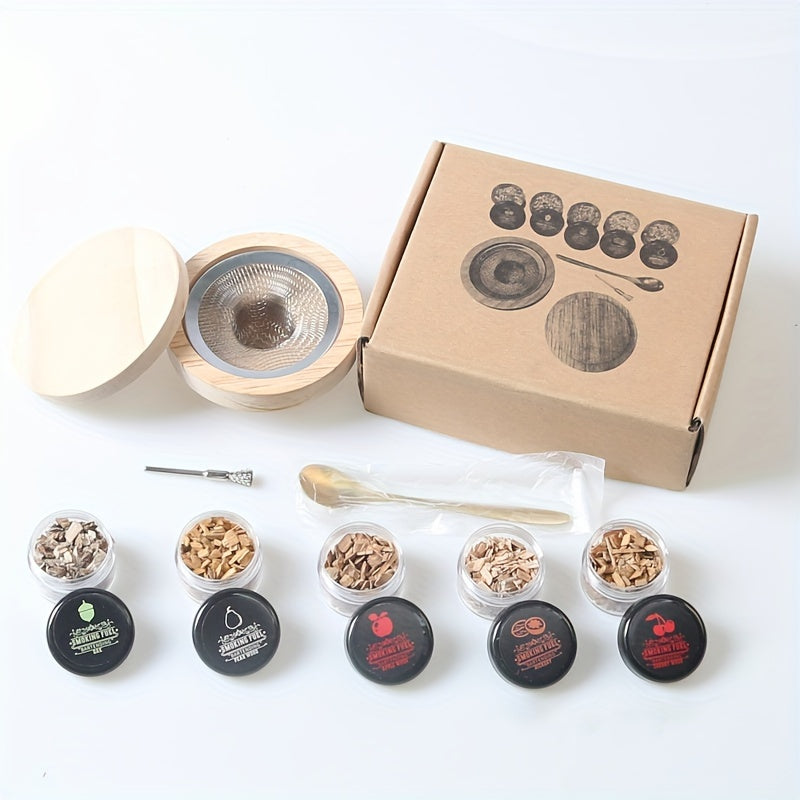 Set de ahumado de 5 sabores: Regalo perfecto para entusiastas del whisky y amantes de la cocina - Coctelera de madera y accesorios
