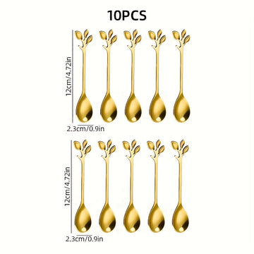 Juego de 10 cucharas para postres de acero inoxidable, diseño elegante de hoja, cucharitas para café, utensilios minimalistas para frutas y postres, ideal para fiestas y celebraciones, regalo para el Día de la Madre, Pascua, renovación primaveral, reunio