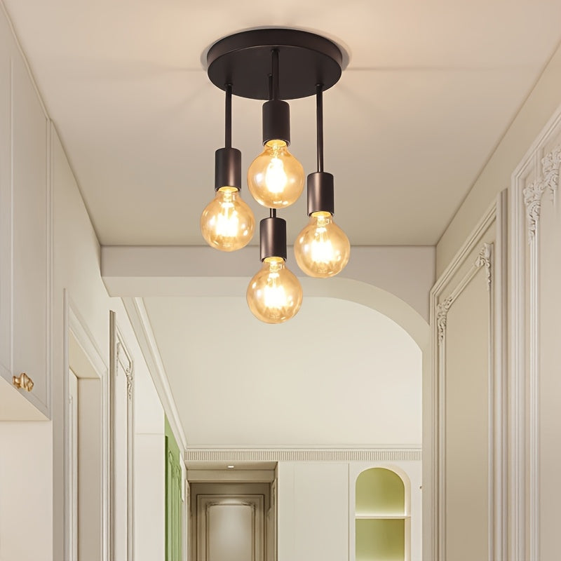 Lámpara de Araña Moderna de 4 Luces con Base E27 - Hierro Fundido, Montaje Semi-Encajonado para Dormitorio, Cocina, Comedor, Pasillo, Balcón - Acabado Pintado Elegante (Bombilla No Incluida)