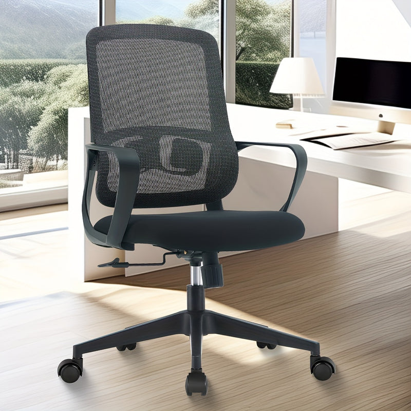 Silla ergonómica para oficina en casa con soporte lumbar, asiento y reclinación ajustables, estructura de nailon, reclinación manual, función de balanceo - Silla de trabajo giratoria con respaldo sólido y funcionamiento no eléctrico.