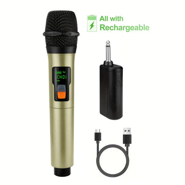 Micrófono sin varillas Recargable, Sistema de Micrófonos Portátiles Dinámicos con Botón de Silencio de Eco para Canto en Karaoke y Fiestas de Iglesia, Salida de 1/4'',