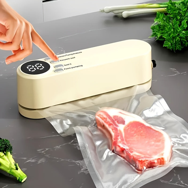 Kit compacto de selladora al vacío USB con pantalla digital - Sella rápido, incluye bomba y bolsas herméticas, ideal para conservar alimentos, botanas, carne, frutas y verduras - Diseño ahorrador de espacio, máquina de sellado al vacío de 36V