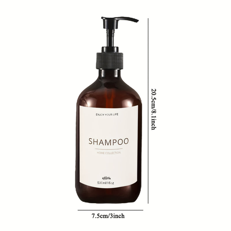 3pcs Botellas dispensadoras recargables de champú, acondicionador y gel de baño con bomba, contenedor dispensador de loción para baño con etiquetas impermeables de 500 ml / 16.9 oz, decoración del hogar, muebles para el hogar