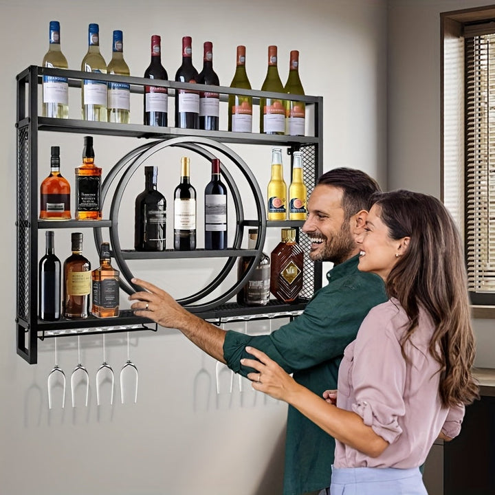 Estantería de Almacenamiento de Vino Moderna Montada en la Pared, Estante Colgante Industrial para Licores, Estante de Hierro para Botellas de Licor, Exhibidor de Botellas de Bebidas para Bar o Cocina Doméstica,