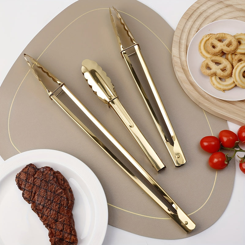 1 pieza/3 piezas de pinzas de acero inoxidable bañadas en oro, pinzas resistentes al calor con seguro, elegante agarradera para cocina, ideal para ensaladas, pan y buffet - Accesorio esencial para Ramadán
