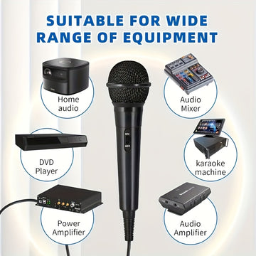 Micrófono Profesional Portátil, Negro, Cableado, Bobina Móvil, Multifunción, con Conector Jack de 6,35 mm, para Cantar, Karaoke, Conferencia de Video, Transmisión, Voz, Percusión, Viento, Cuerdas y Instrumentos de Cuerda Pulsada