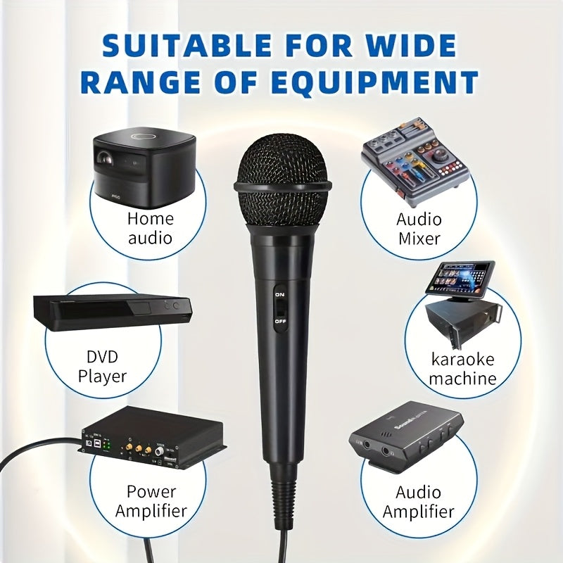 Micrófono Profesional Portátil, Negro, Cableado, Bobina Móvil, Multifunción, con Conector Jack de 6,35 mm, para Cantar, Karaoke, Conferencia de Video, Transmisión, Voz, Percusión, Viento, Cuerdas y Instrumentos de Cuerda Pulsada