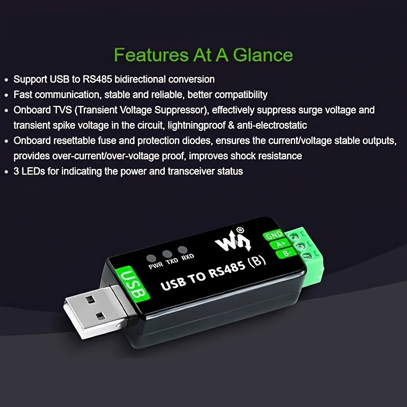 Conector USB a RS485 industrial - Comunicación rápida, adaptador original FT232RL y SP485EEN, protección ESD integrada, fusible reestable, para ACQUAC, DELL, AKN, HUA y más