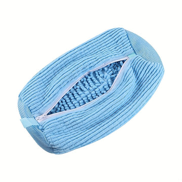 Bolsa Duradera para Lavadora de Zapatos para Todo Tipo de Calzado - Amarilla con Cremallera Azul, Tela de Chenilla con Revestimiento Suave y Reducción de Ruido, Cierre de Nailon Resistente, Apta para Todas las Lavadoras, Protege Zapatillas, Zapatos Casua