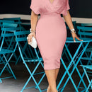 Vestido Midi Elegante con Escote en V y Adornos de Perlas para Mujer - Ajustado, Color Sólido Casual a Formal para Todas las Estaciones, Solo Lavado a Mano, Detalles de Botones de Perla, Acabado Suave