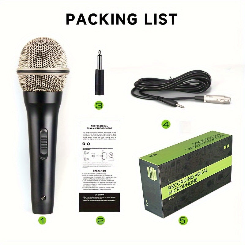 Microfono Voz Portátil Profesional AMACEX con Interruptor de Encendido/Apagado, Incluye Cable de Audio XLR de 2m para Conexión 1/4" - , Captura de Sonido de Alta Calidad para Actuaciones en Vivo y Grabación de Estudio, Diseño Elegante del Micrófono, Dura
