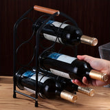1pc Estante de vino metálico apilable con asa de madera, capacidad para hasta 6 botellas, almacenamiento duradero para barra de hogar y mostrador de cocina
