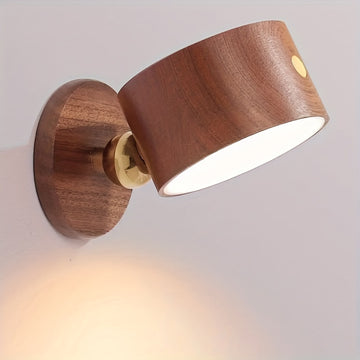 1pc Lámpara de Pared Moderna de Madera con Luz de Lectura LED - Regulable, Giratoria 360°, Control Táctil, Recargable por USB, Batería de 1500mAh, Detalles en Latón Pulido para Dormitorio & Sala de Estar, Lámpara para Dormitorio