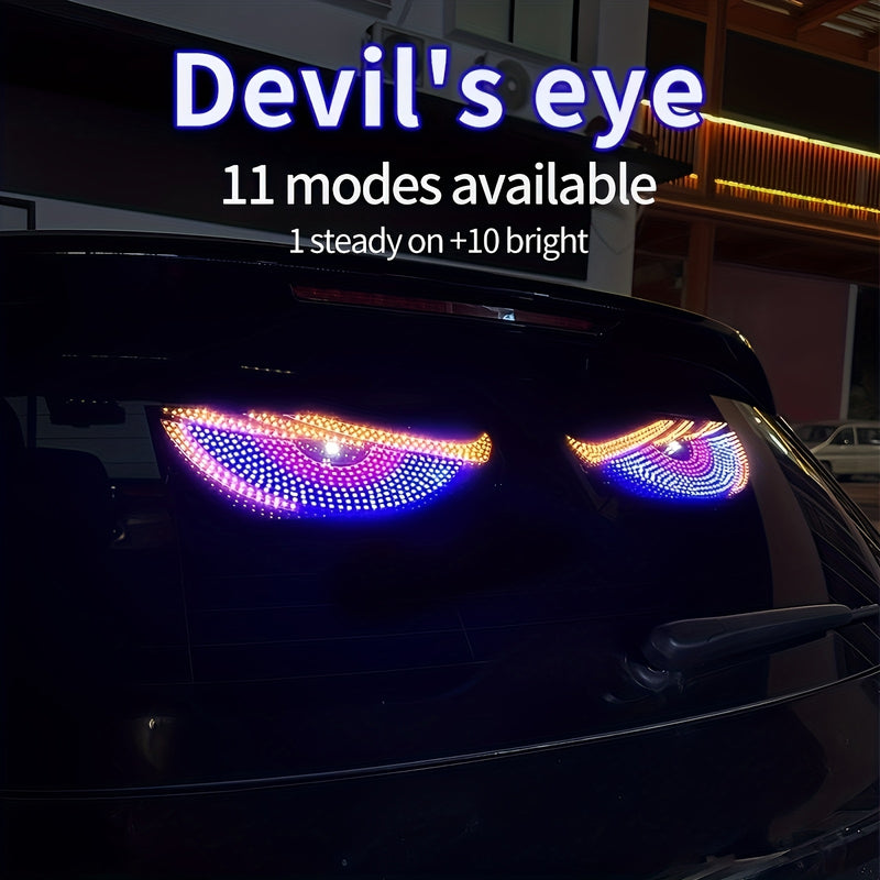 2 piezas de luces LED para retrovisores de coche con ojos del diablo, alimentadas por USB, 11 modos, luces de ambiente para vehículos frescas y elegantes con acentos rojos, azules, verdes, amarillos, rosados y naranjas, ajuste universal para coches, cami