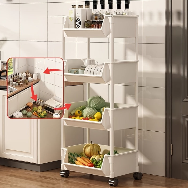 Carrito de Almacenamiento Rodante de 5 Niveles con Ruedas - Organizador Multifuncional de Plástico Duradero para Cocina, Sala de Estar y Hogar - Fácil Montaje, Sin Necesidad de Energía, Ideal para Aperitivos, Libros y Productos Frescos, Carro de Cocina
