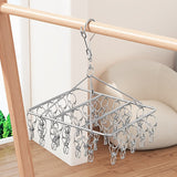 Estante de secado de calcetines de acero inoxidable con 20/30/40 clips, gancho giratorio a prueba de viento para calcetines, sujetadores, ropa interior y accesorios de lavandería, tendederos